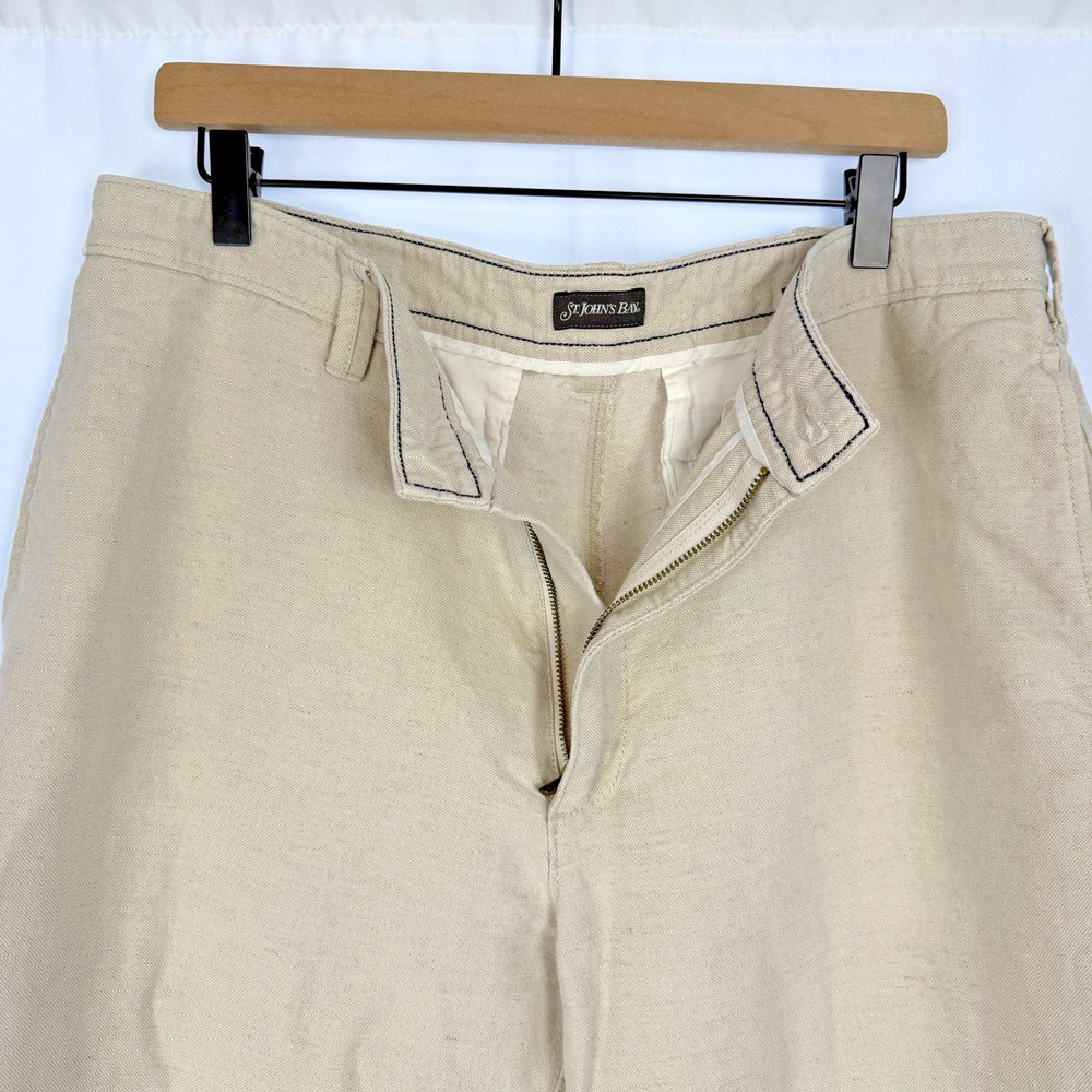 Vintage Linen Blend Pants Mens 36x29 Ivory White Trousers Y2K 90s St Johns Bay - Picture 5 of 9